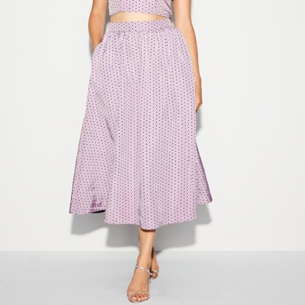 NWT Old Navy Purple Black Polka Dot The Occasion High-Waisted Taffeta Midi Skirt